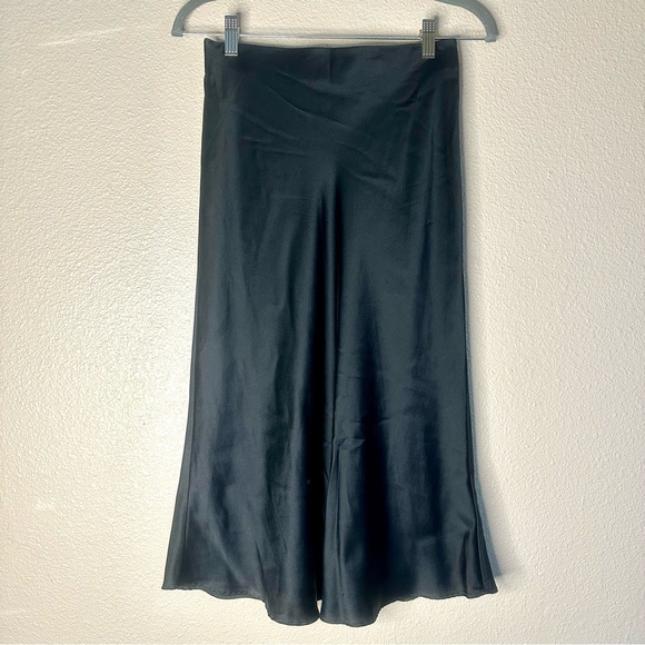 Quince Mulberry Washable Silk Classic Black Midi Skirt S - Picture 3 of 7
